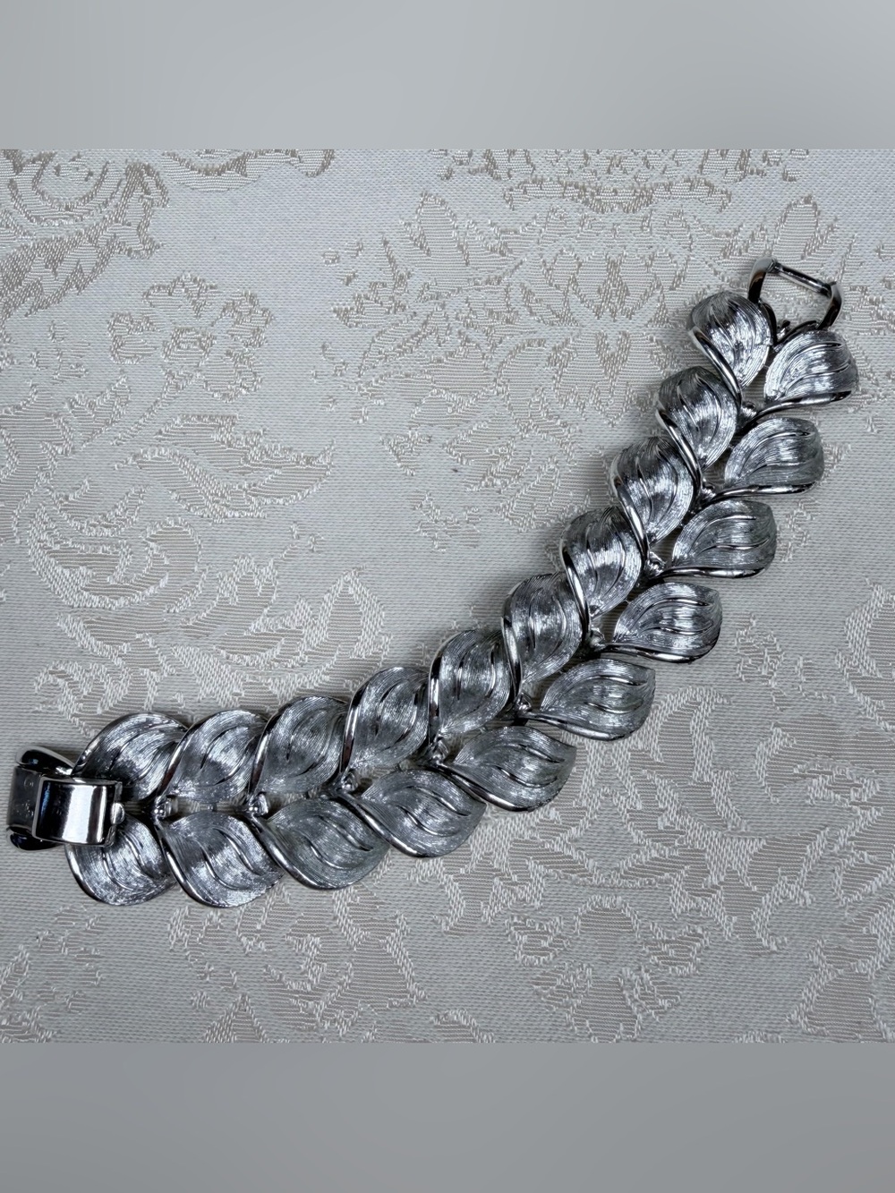 Coro Silver Leaf Link Bracelet, Vintage, Estate, Statement